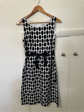 Jessica Howard Black & White Polka Dot Midi Dress with Waist Bow